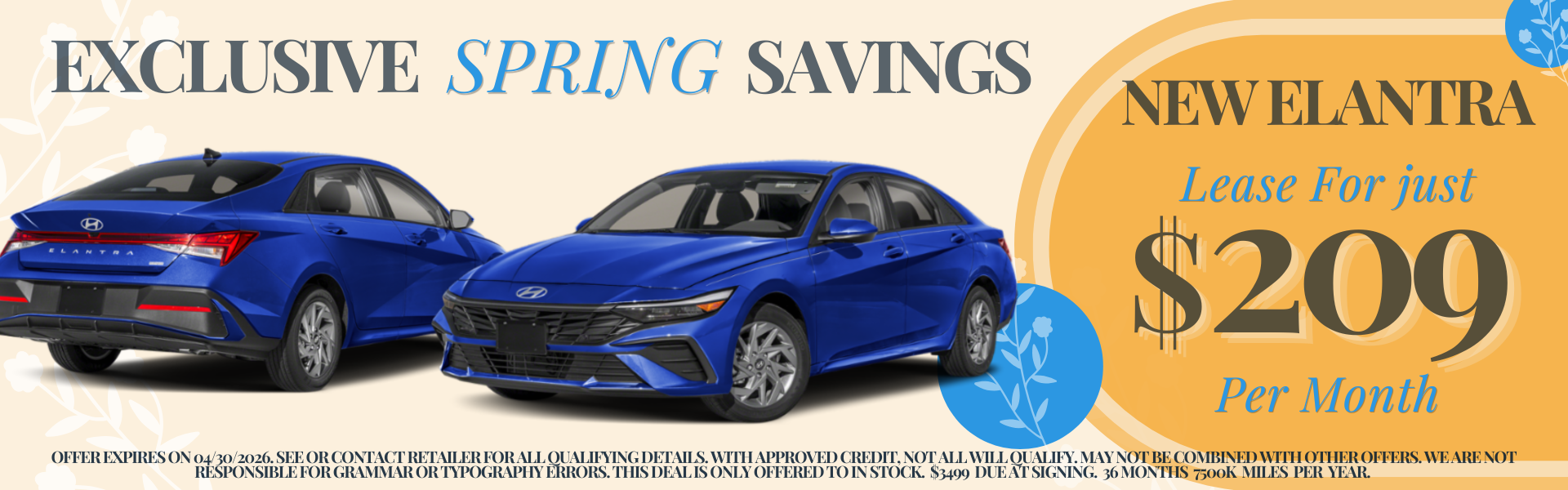 New Elantra lease for just $209 per month