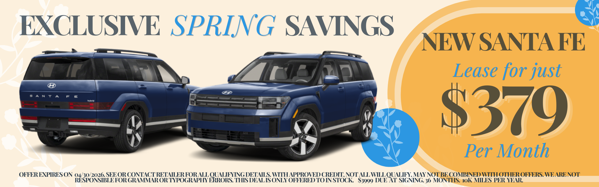 New Santa Fe Lease for just $379 per month