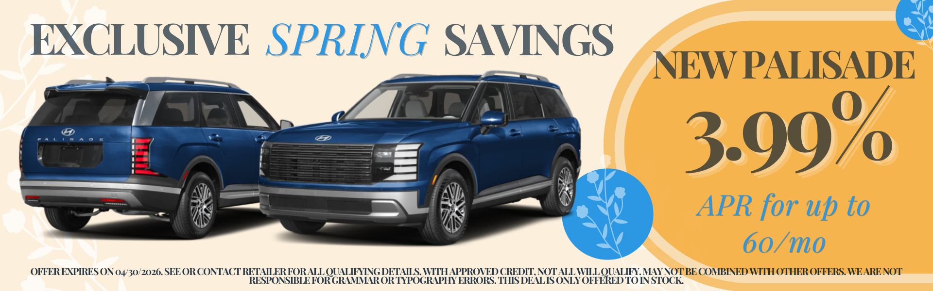 NEW PALISADE 3.99% APR for up to 60 months